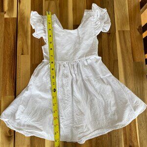 White Cotton Girls Dress, Open Back with Tie, Size 90/2T